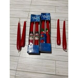 Vintage Christmas Red Taper Candle Lot Snowman Poinsettia 10in Candle-lite 8in